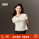 森馬（Semir）迪士尼IP|短袖t恤女短款修身米奇印花2025夏裝新款撞色圓領(lǐng)套頭衫 咖色調(diào)00355 L