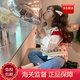 WVD美國品牌女童針織背心春秋外穿開(kāi)衫女孩花朵坎肩馬夾衛生衣兒童毛米色90 CM