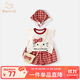 班喜迪女童夏裝套裝2025新款洋氣兒童短袖短褲兩件套寶寶衣服夏季小童裝 紅格子 100