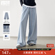 對白復古闊腿牛仔褲女2025秋季新款松緊腰慵懶寬松百搭拖地長(cháng)褲子 淺牛仔藍 28