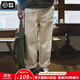 馬登工裝 復古棉籽殼休閑牛仔褲米白色耐磨寬松直筒長(cháng)褲子男潮 米白色 （版型寬松） 31