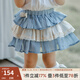 OAK FAMILY夏季童裝女童半身裙寶寶裙子苧麻透氣短裙百褶裙公主蓬蓬裙 藍霧色 100 cm