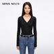 MISS SIXTY2025秋季新款針織開(kāi)衫女V領(lǐng)修身羊毛桑蠶絲混紡氣質(zhì) 黑色 M