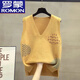 羅蒙（ROMON）v領(lǐng)羊毛針織馬甲背心女春秋新款寬松上衣外穿馬夾外搭羊毛毛衣 黃色 【單件馬甲】 XL 建議120-130斤