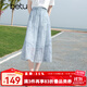 百圖betu女裝2025夏季新款半身裙萊賽爾仿麻扎染靈動(dòng)傘裙裙子2505X16 藍色 L