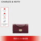 CHARLES&KEITH金屬扣鏈條斜挎單肩國王包小方包包女包生日禮物CK2-20840579 Burgundy葡萄酒紅色 中包