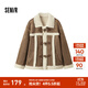 森馬外套女牛角扣翻領(lǐng)寬松復古文藝2024冬季新款仿麂皮仿兔毛夾克 深咖啡50904 M