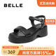 百麗一字帶涼鞋女24夏商場(chǎng)同款真皮粗跟涼鞋A9D1DBL4 黑色 36