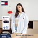 TOMMY JEANS【純棉牛津紡】25春夏女裝學(xué)院風(fēng)寬松落肩挺括襯衫外套 淺藍白條紋色0A7 M