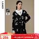 藍地（LANDI）秋季新款V領(lǐng)羊毛黑白提花針織開(kāi)衫女長(cháng)袖毛衣外套 黑色 M