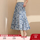 纖莉秀【復古印花半身裙】大碼女裝度假風(fēng)中長(cháng)裙胖mm2025秋裝新款3088 藍色 2XL