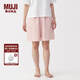 無印良品（MUJI）女式 泡泡紗中褲 女士睡褲家居褲子短褲純棉 25年夏季 FD1LGC5S 粉紅色條紋 M (160/66A)
