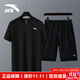 安踏跑步運動(dòng)套裝男夏季休閑運動(dòng)服冰絲透氣速干衣短袖t恤短褲兩件套 基礎黑【速干經(jīng)典LOGO套裝】 L /175
