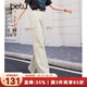 百圖betu女裝春季新款休閑褲高腰寬松多口袋闊腿工裝褲女2402T71 杏色 M