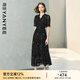 顏域黑色連衣裙女2025夏季新款收腰輕熟風(fēng)高級感短袖木耳邊雪紡裙 黑花 XL