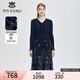 MY TENO馬天奴專(zhuān)柜正品2025女秋冬秋深藍色刺繡連衣裙氣質(zhì)裙子修身長(cháng)袖 深藍色 XL 42