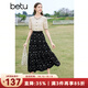 百圖betu女裝春夏新款半身裙法式優(yōu)雅印花高腰中長(zhǎng)半裙女2403T77 黑色 M