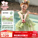 富羅迷女童連衣裙夏季無(wú)袖透氣立體花朵公主裙中大童網(wǎng)紗裙 綠色  120 