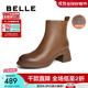 百麗（Belle）羊皮氣質(zhì)時(shí)裝靴女商場(chǎng)同款粗跟冬季通勤短靴3A645DD4預售 棕色-絨里 38 (240mm)