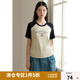 獨束大碼女裝簡(jiǎn)約百搭圓領(lǐng)T恤女春裝新款微胖mm經(jīng)典圓領(lǐng)正肩上衣 咖撞黑色-短袖 L (尺碼：2)