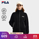 FILA斐樂(lè )官方女士編織外套2025冬新款時(shí)尚休閑寬松拉鏈毛衣開(kāi)衫 正黑色-BK M 165/84A/M