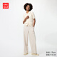 優(yōu)衣庫女裝彈力寬腿褲/聰明褲闊腿加長(cháng)款褲子25秋冬新款479293 30 淺米色 M /160/68A