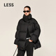 LESS【0壓系列】冬圍裹領(lǐng)羽絨服女廓形寬松中長(cháng)方格外套2O0C13530 001本黑 S