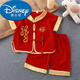 迪士尼（Disney）2025新款中國風(fēng)男童龍的傳人唐裝短袖套裝雙麒麟寶寶百天周歲穿搭 紅色短袖龍的吊墜福刺繡套裝 90 cm1歲左右