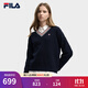 FILA 斐樂(lè )官方女子編織衫2025冬新款時(shí)尚休閑復古寬松V領(lǐng)麻花毛衣 傳奇藍-NV M 165/84A/M
