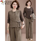 啄木鳥(niǎo)中年媽媽秋裝套裝洋氣中老年女春秋馬甲貴夫人秋季上衣三件套品牌 卡其色【三件套】 2XL 【建議105-120斤】