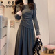 舒芳蝶（shufangdie）連衣裙女裝2026秋冬季新款氛圍感長(cháng)袖收腰顯瘦上衣半身裙兩件套潮 【深灰色套裝】 M