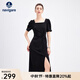 Navigare意大利小帆船女士連衣裙25春秋季新品修身時(shí)尚中長(cháng)裙時(shí)尚氣質(zhì)裙裝 暗夜黑 XL