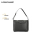 瓏驤（LONGCHAMP）女士黑色牛皮革中號腋下包Hobo包plus送pinko手機支架