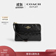 蔻馳（COACH）奧萊女士經(jīng)典標志老花短款牛皮拉鏈錢(qián)包便捷 IM/黑色