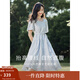 茵曼（INMAN）連衣裙高級感法式方領(lǐng)2025夏女裝新品收腰提花休閑氣質(zhì)高級感顯瘦 藍色 M