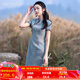 煙花燙復古民國風(fēng)改良旗袍裙子女2025春新款印花氣質(zhì)短袖連衣裙ZG 惜陽(yáng) 藍色 L