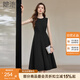 她池優(yōu)雅氣質(zhì)小黑裙女2025秋裝新款圓領(lǐng)中長(zhǎng)款顯瘦連衣裙