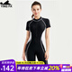 英發(fā)泳衣女士連體短袖五分平角褲遮肚顯瘦保守大碼速干游泳衣溫泉泳裝 Y2129黑白短袖 XL 【身高160-168/體重55-60kg】