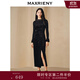 MAXRIENY[第2件半價(jià)]【商場(chǎng)同款】華麗復古重工釘珠連衣裙絲絨奢華小黑裙 黑色 S 01