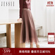 JESSIE時(shí)尚亮絲漸變顯瘦百褶網(wǎng)紗半身裙女秋 咖啡色 S