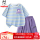巴布豆女童套裝中大童2025夏季新款時(shí)尚條紋運(yùn)動(dòng)半袖山系童裝工裝中褲 藍(lán)黃 巴布可愛貓X_3+紫 魔術(shù)貼 160