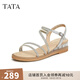 他她（TATA）絕美坡跟涼鞋女外穿一字帶時(shí)裝涼鞋秋季新款7UA03BL4 銀色 36