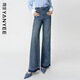 顏域復古藍色直筒牛仔褲女2025秋冬新款微喇高腰顯瘦加厚休閑長(cháng)褲 藍色1 L