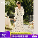 Olrain歐芮兒法式杏色連衣裙女秋裝2025新款V領(lǐng)荷葉邊碎花裙 杏色 M