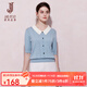 經(jīng)典故事（JANE STORY）娃娃領(lǐng)減齡藍色針織衫女2025春夏新款慵懶風(fēng)短款小眾別致撞色上衣 灰藍 XL