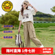 G.DUCKKIDS女童夏裝套裝25春秋款兒童棉短袖12-15歲衣服女大童工裝褲兩件套 米杏色 160 尺碼13~14歲【150-160cm】