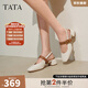 他她（TATA）法式氣質(zhì)粗跟涼鞋女鞋包頭淺口單鞋2025秋季新款 米白/棕 36