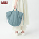 MUJI IDEE 皺縫包手提包棉麻帆布包大容量收口帆布袋GA30CC3S 藍灰色