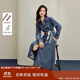 茵曼復古牛仔連衣裙2025秋女裝新款修身長(cháng)袖中長(cháng)款A字裙 牛仔藍 M