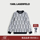 Karl Lagerfeld卡爾拉格斐輕奢老佛爺男裝 冬款羊毛黑白Logo長袖套頭針織衫 黑白 L